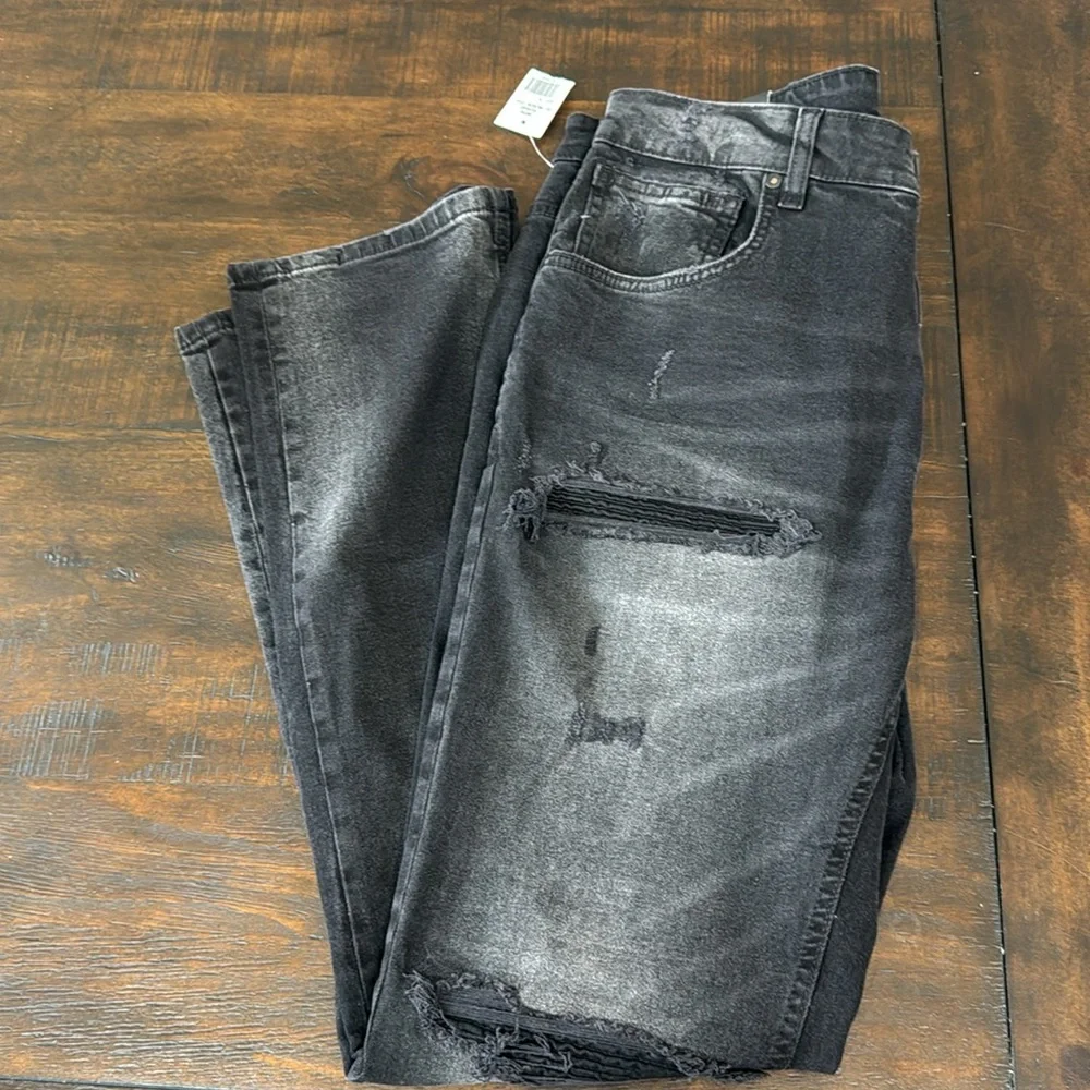 Society Black Straight-Leg Jeans with Distressed Finish